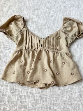 Blu Pepper Boho Embroidered Sweetheart Puff Sleeve Babydoll Top 🌼 Size Large